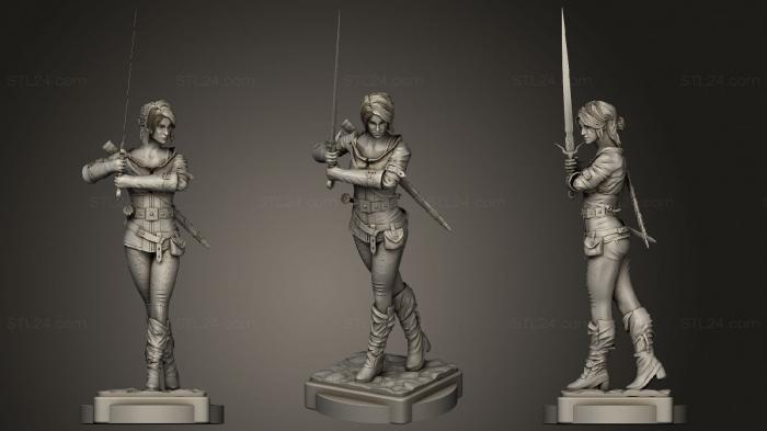 Статуэтки девушки (Цири с мечом СТОИТ, STKGL_0719) 3D модель для ЧПУ станка