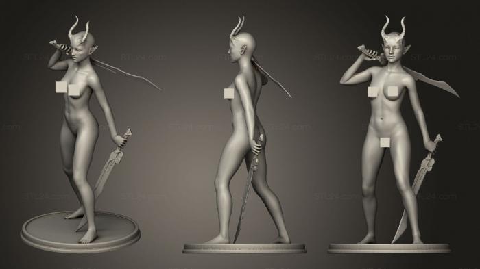 Статуэтки девушки (Женщина-Демон С Мечами На Пьедестале, STKGL_0767) 3D модель для ЧПУ станка