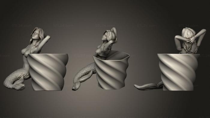 Figurines of girls (Mermaid Flower Pot, STKGL_1158) 3D models for cnc