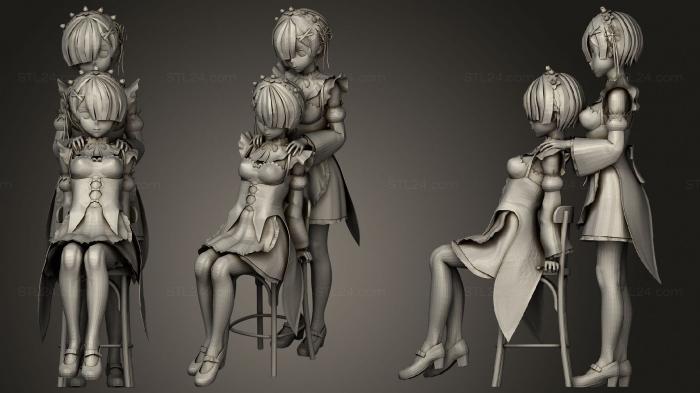 Figurines of girls (Rem Ram 02, STKGL_1384) 3D models for cnc