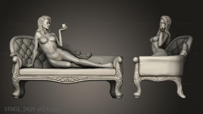 Figurines of girls (anatomy girl on the sofa red sofa nude, STKGL_2429) 3D models for cnc