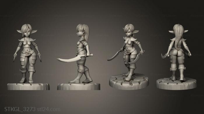 Figurines of girls (Fighter Female Elf Or Goblin Girl Double Blade Elf, STKGL_3273) 3D models for cnc