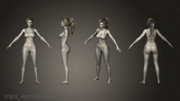Figurines of girls (Sport Woman Lady Girl with ponytail hair, STKGL_4811) 3D models for cnc