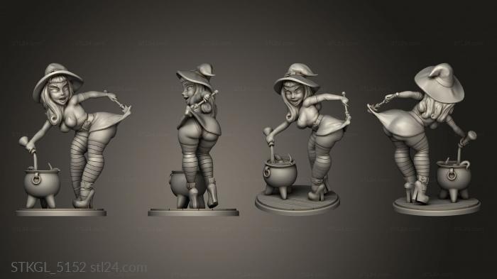 Figurines of girls (Witch Pinup Cauldron KEYED, STKGL_5152) 3D models for cnc