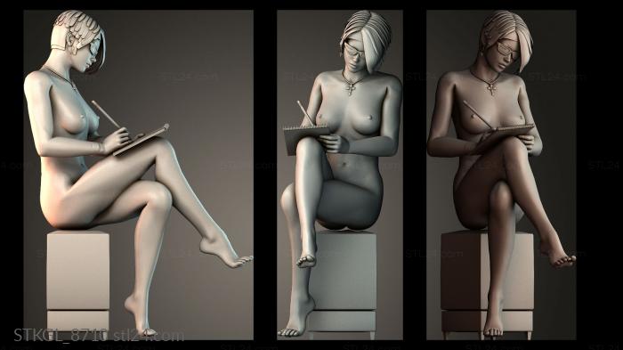 The girl sits and writes a letter 3d STL model