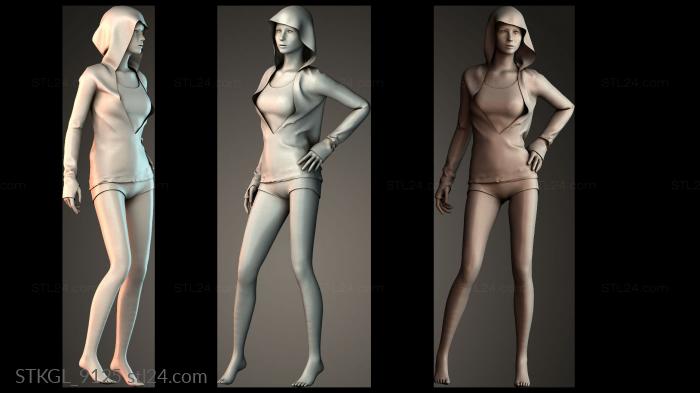 Girl in a hoodie 3d STL model