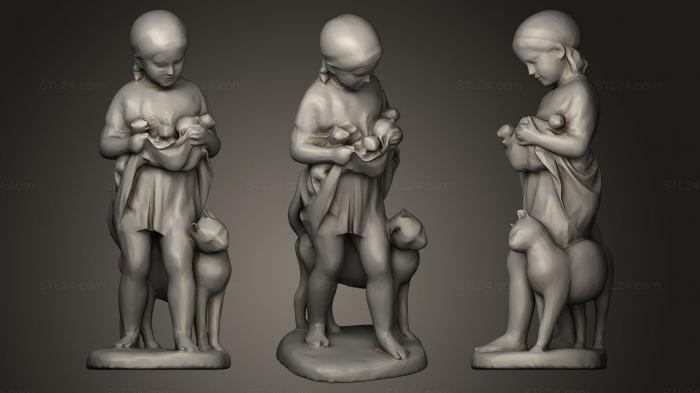 Статуэтки люди (Статуя Девушки с Котятами, STKH_0026) 3D модель для ЧПУ станка