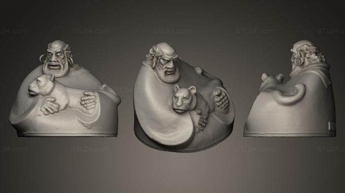 Статуэтки люди (ЛИ МИН Бодхидхарма и тигр, STKH_0037) 3D модель для ЧПУ станка
