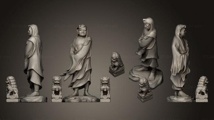 Статуэтки люди (Дарума Бодхидхарма с двумя львами-хранителями, STKH_0089) 3D модель для ЧПУ станка