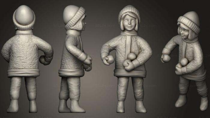 Figurines of people (Girl in red winter hat snowballs 64, STKH_0284) 3D models for cnc