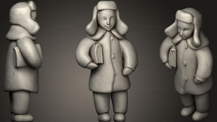 Статуэтки люди (Мальчик в бежевой зимней куртке с книгой 65, STKH_0294) 3D модель для ЧПУ станка