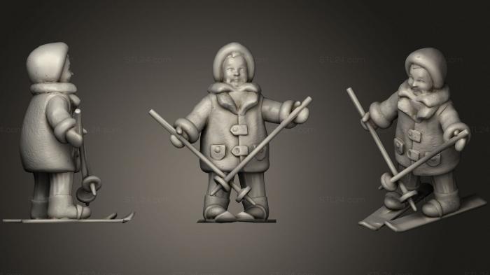 Figurines of people (Kid in winter jacket on the skies 45, STKH_0297) 3D models for cnc
