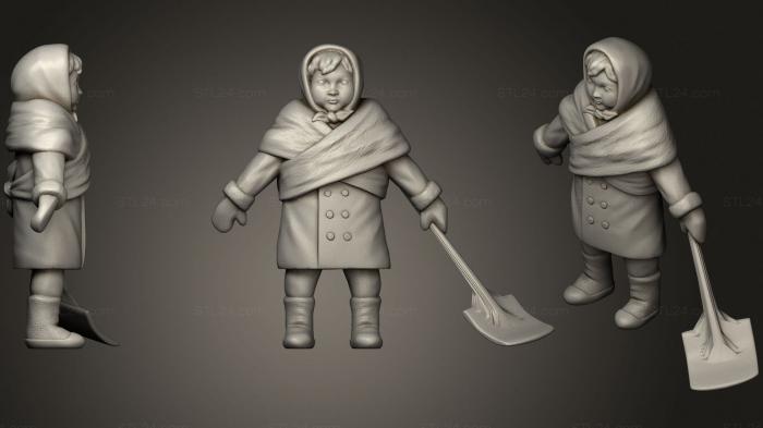Статуэтки люди (Зимняя уборщица улиц, женщина с лопатой, STKH_0346) 3D модель для ЧПУ станка