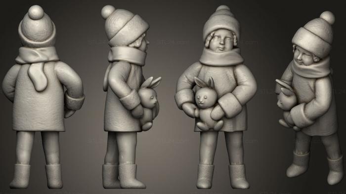 Figurines of people (Blonde kid in winter jacket with rabbit 63, STKH_0356) 3D models for cnc