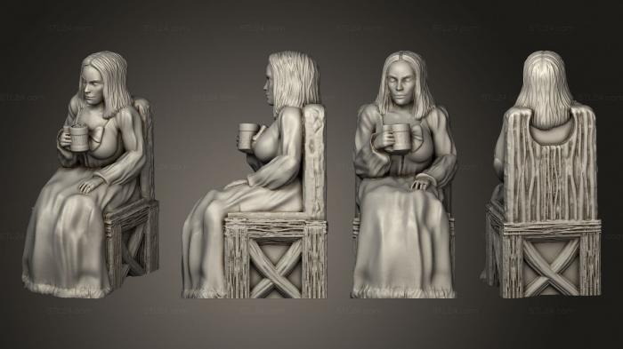 Figurines of people (Townsfolk sitting 2 Female Drinking Mini, STKH_0953) 3D models for cnc