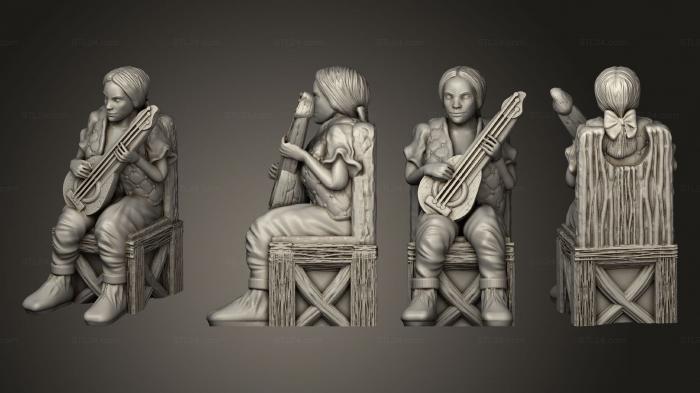 Figurines of people (Townsfolk sitting 3 Female Bard Mini, STKH_0954) 3D models for cnc