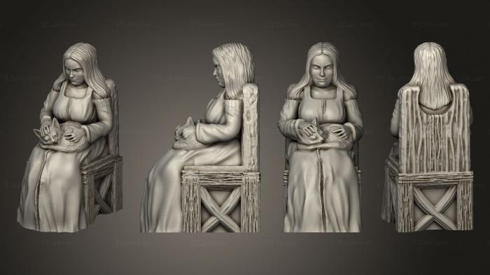 Figurines of people (Townsfolk sitting 4 Female with Cat Mini, STKH_0955) 3D models for cnc