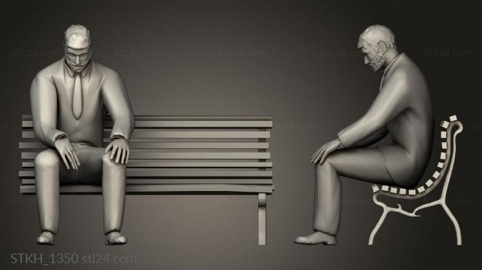Figurines of people (Sad man on Bench, STKH_1350) 3D models for cnc