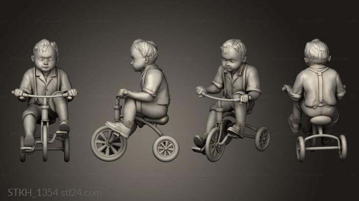 Figurines of people (children on bicycle, STKH_1354) 3D models for cnc