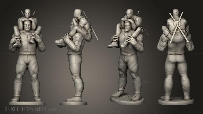 Статуэтки люди (Статуя Колосса и Дэдпула НАНИМАЕТ, STKH_1425) 3D модель для ЧПУ станка
