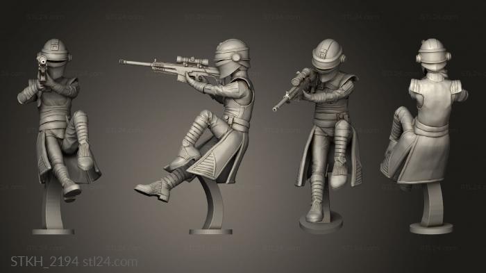 Статуэтки люди (Верная женщина-снайпер фенек,стоящая на коленях, STKH_2194) 3D модель для ЧПУ станка