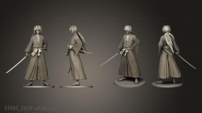 Статуэтки люди (Статуя самурая кеншина химуры, STKH_2659) 3D модель для ЧПУ станка