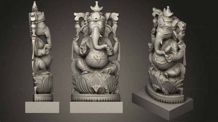 Скульптуры индийские (Ганеша на лотосе с короной в виде полумесяца, STKI_0111) 3D модель для ЧПУ станка