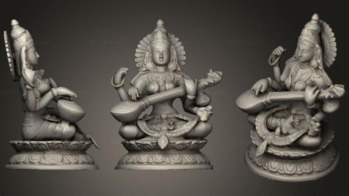 Indian sculptures (Saraswati  Goddess Of Knowledge Music & Art, STKI_0160) 3D models for cnc