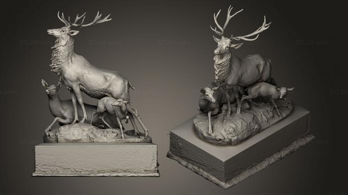 Статуэтки животных (Семья оленей, стоящее ближе к Парижу, STKJ_0055) 3D модель для ЧПУ станка