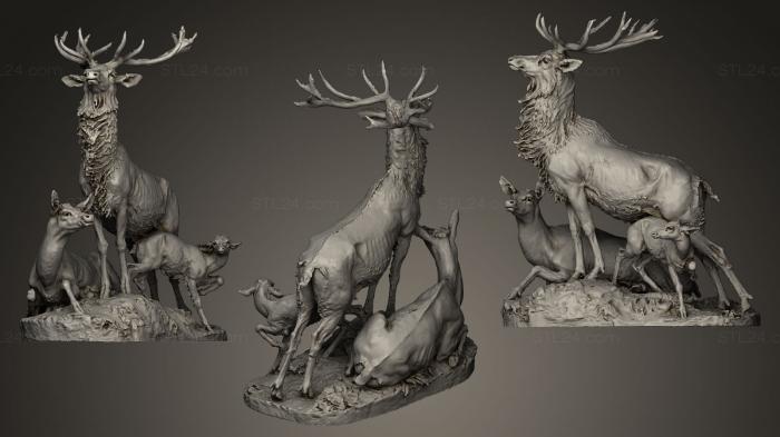 Статуэтки животных (Стадо оленей стоит ближе к Парижу, STKJ_0058) 3D модель для ЧПУ станка