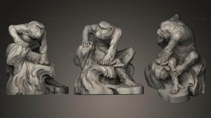 Статуэтки животных (Обезьяна сидит на пне, STKJ_0084) 3D модель для ЧПУ станка