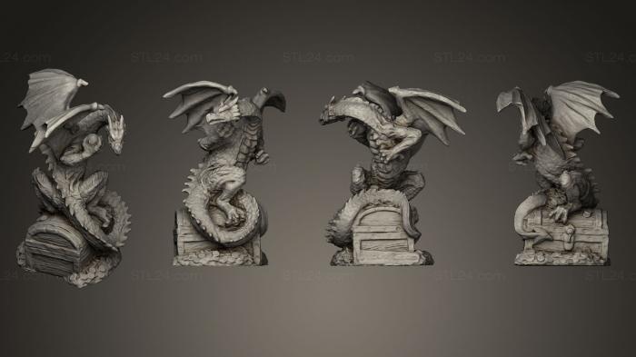 Статуэтки животных (Дракон на его сундуке с сокровищами, STKJ_0253) 3D модель для ЧПУ станка