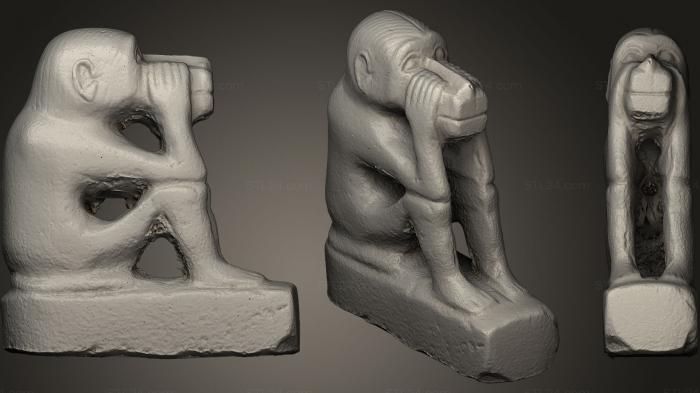 Статуэтки животных (Фигура Сидящей На Корточках Обезьяны, STKJ_0276) 3D модель для ЧПУ станка