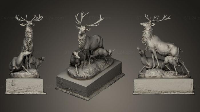 Статуэтки животных (Стадо оленей, стоящее ближе к Парижу, STKJ_0311) 3D модель для ЧПУ станка