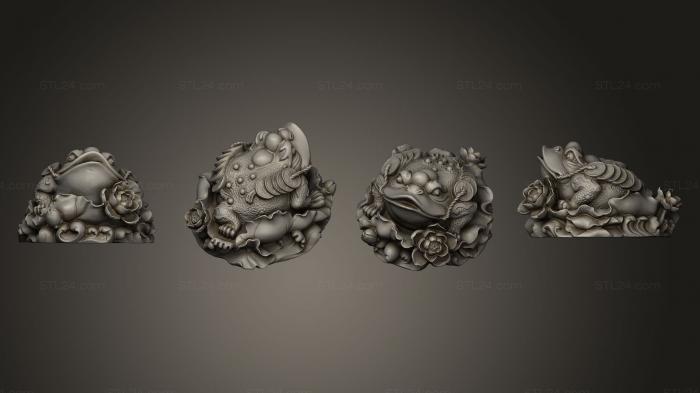 Статуэтки животных (Лягушка на лотосе, STKJ_0352) 3D модель для ЧПУ станка
