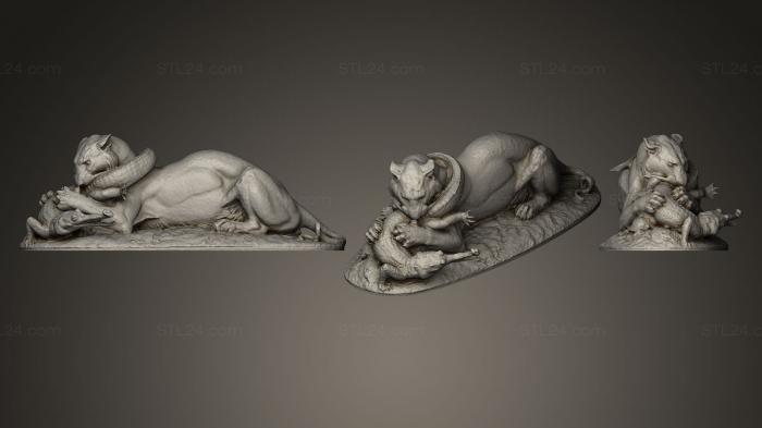 Статуэтки животных (Тигр, пожирающий гавиала, STKJ_0457) 3D модель для ЧПУ станка