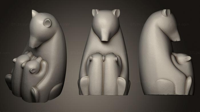 Статуэтки животных (Медведица-мать и детеныши, STKJ_0586) 3D модель для ЧПУ станка