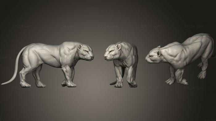 Статуэтки животных (Большая Кошка Лев Пума Пантера, STKJ_0743) 3D модель для ЧПУ станка