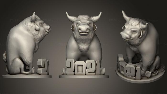 Статуэтки животных (Бык. Символ 2021 года для счастья и денег, STKJ_0782) 3D модель для ЧПУ станка