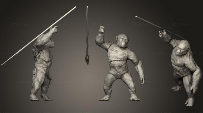 Статуэтки животных (Вдохновенный Цезарь с планеты обезьян (низкополигональная версия), STKJ_0790) 3D модель для ЧПУ станка