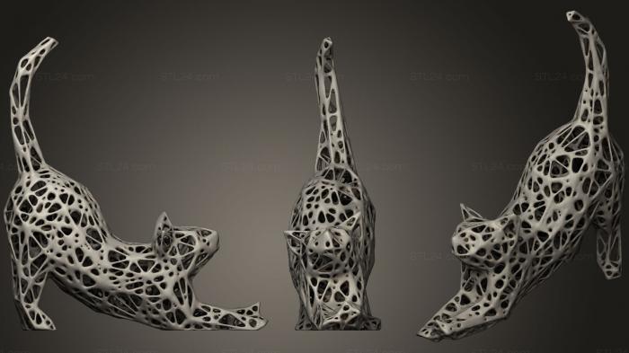 Animal figurines (Cat Stretch Voronoi Style, STKJ_0805) 3D models for cnc