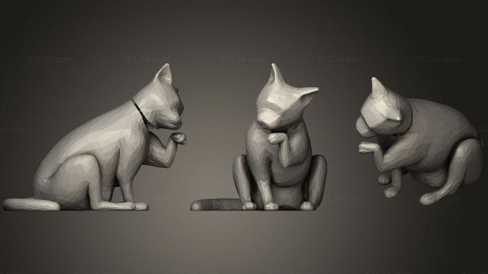 Animal figurines (Cleaning Cat (Movable Head), STKJ_0833) 3D models for cnc