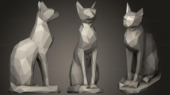 Статуэтки животных (Низкополигональная Египетская кошка, STKJ_1153) 3D модель для ЧПУ станка