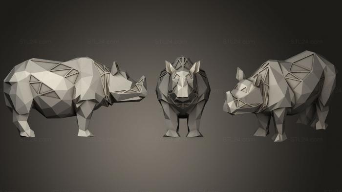Статуэтки животных (Полигональный Параметрический азиатский носорог, STKJ_1310) 3D модель для ЧПУ станка