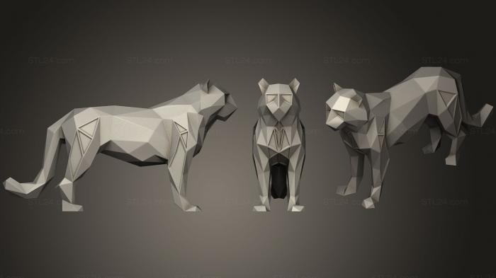 Статуэтки животных (Полигональный Параметрический Черный Тигр, STKJ_1314) 3D модель для ЧПУ станка