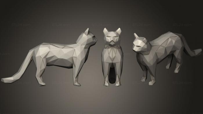 Статуэтки животных (Полигональный Кот для печати, STKJ_1315) 3D модель для ЧПУ станка