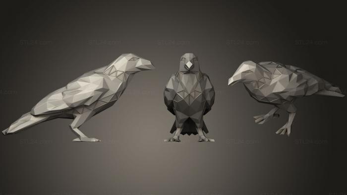 Animal figurines (Polygonal Crow Parametric, STKJ_1319) 3D models for cnc