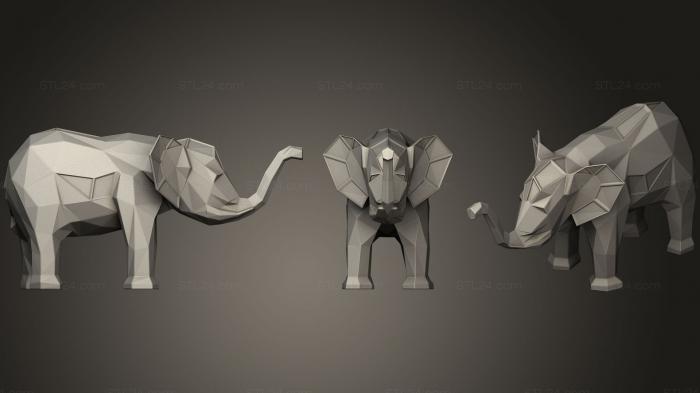 Animal figurines (Polygonal Elephant Female Parametric, STKJ_1325) 3D models for cnc
