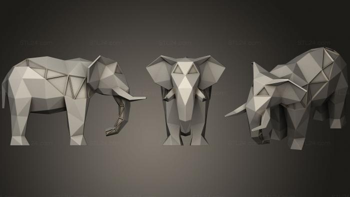 Animal figurines (Polygonal Elephant Parametric, STKJ_1327) 3D models for cnc