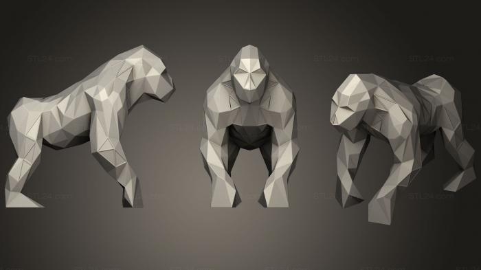 Animal figurines (Polygonal Gorilla Parametric, STKJ_1334) 3D models for cnc
